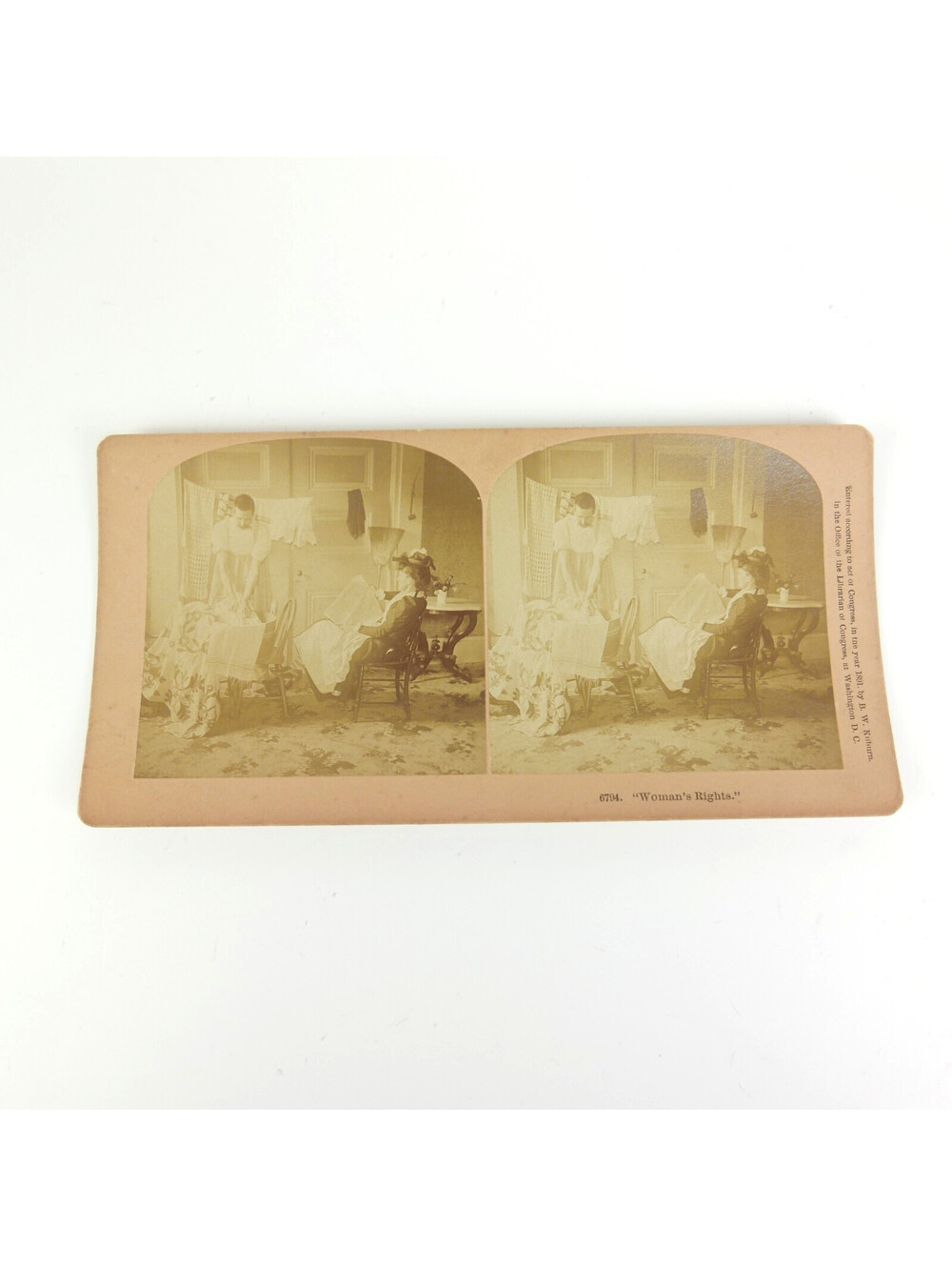Antique 1891 BW Kilburn Stereoview Card Womans Rights Anti Suffrage Satire Photo